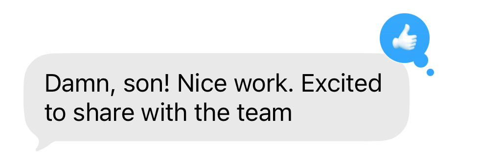 Client message praising the work
