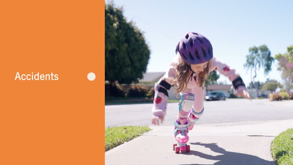 Childhood activity framed by the orange Accidents Happen campaign graphics