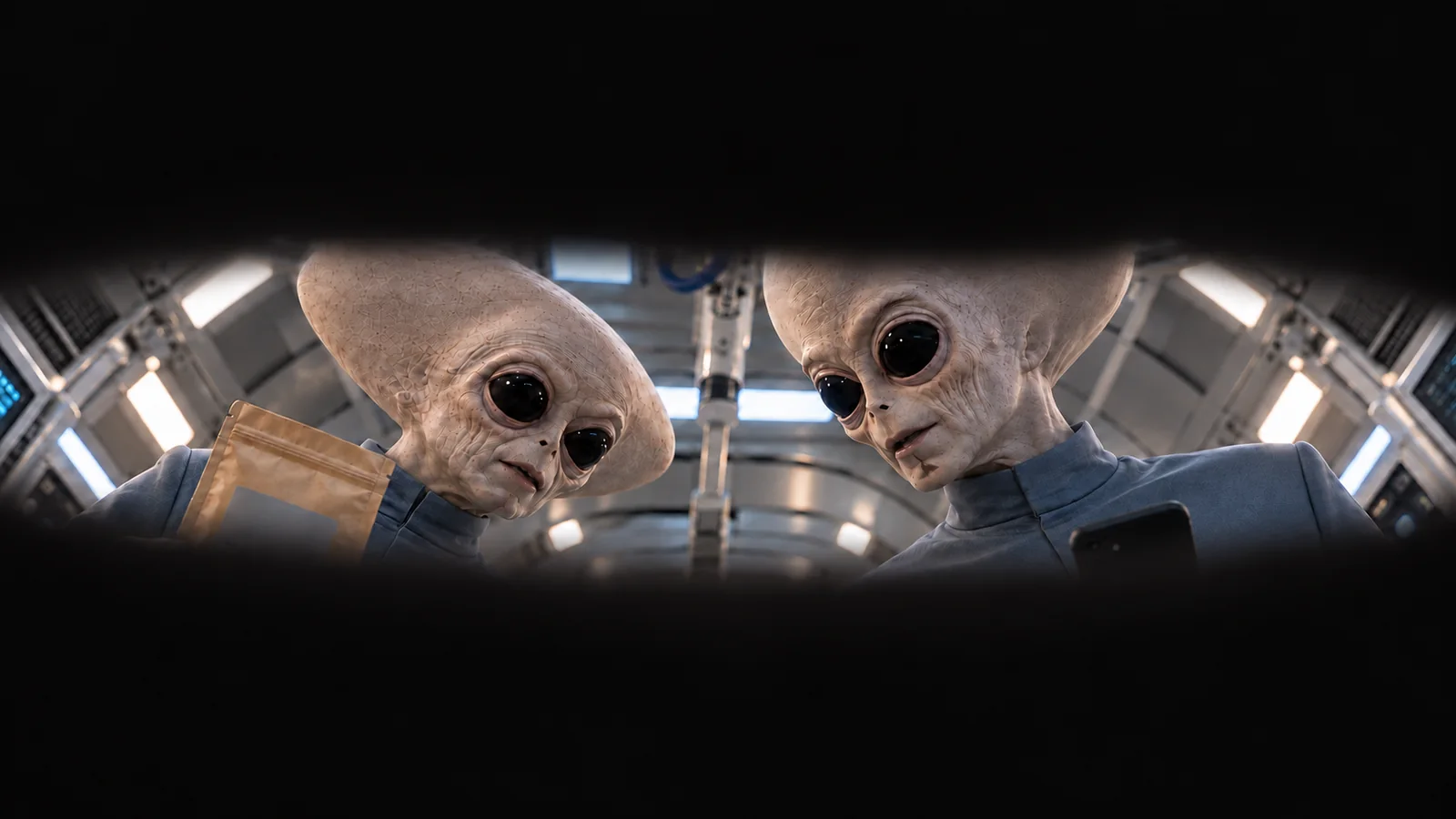 Selected dark eyelid starting image with a narrow view of the two aliens above the patient.